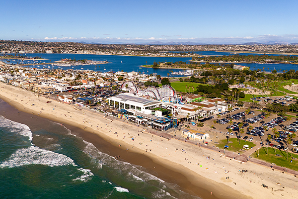 Aerial view of Belmont Park in San Diego, California.